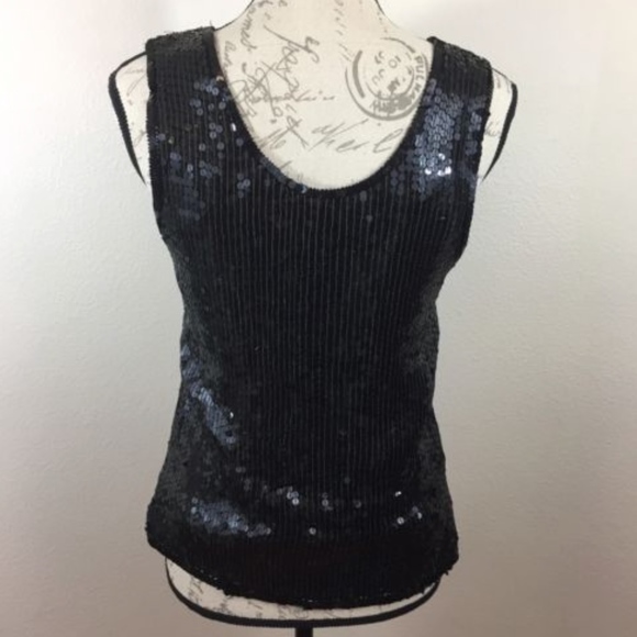 Miss Paillette Sequence Black Tank Size Petite S - Picture 3 of 5